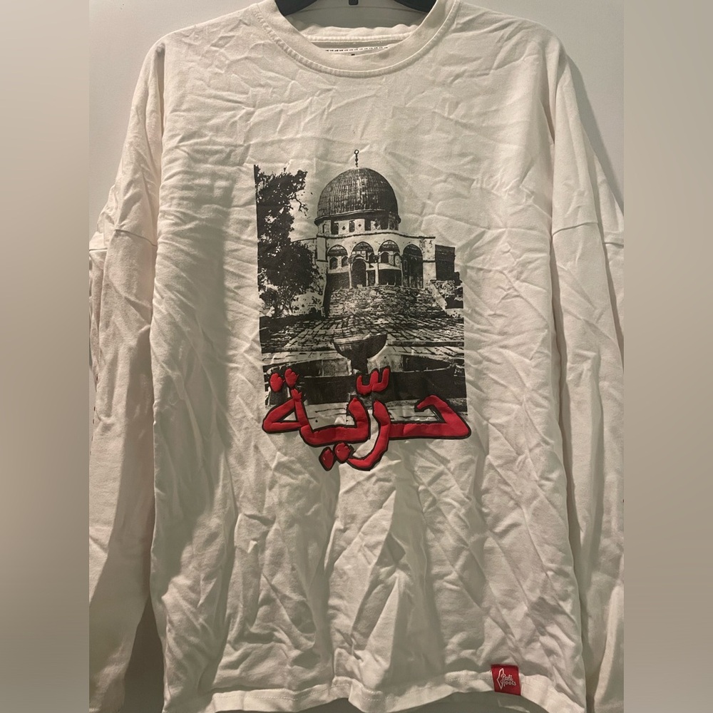 Vintage Free Palestine long sleeve tee with embroidered sleeves